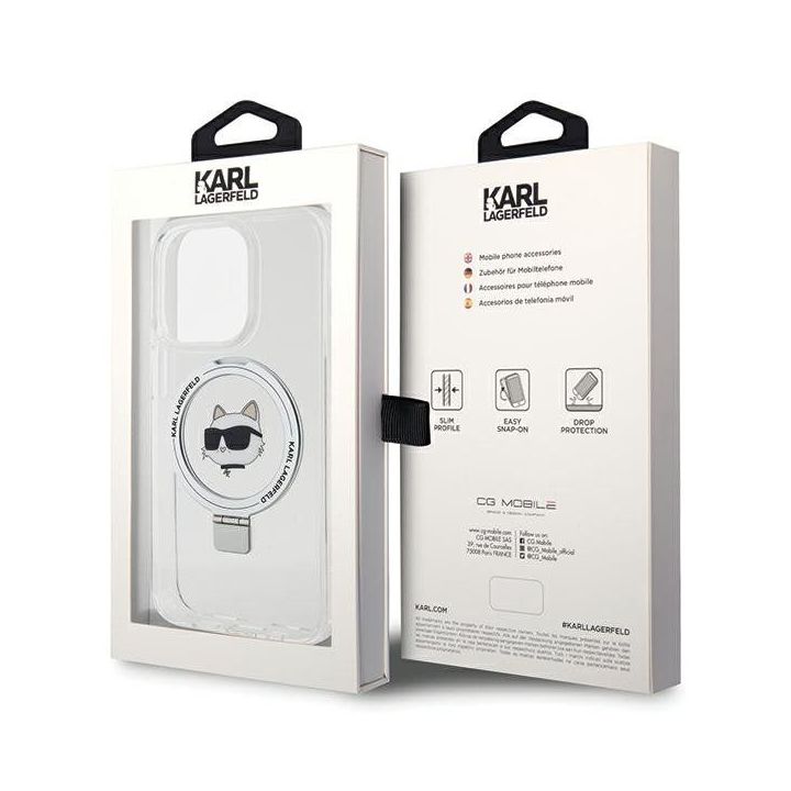 Dėklas Karl Lagerfeld Ring Stand Choupette Head MagSafe do iPhone 15 Pro Max - baltas