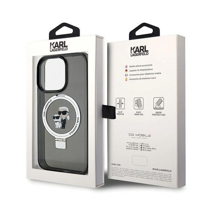 Dėklas Karl Lagerfeld Ring Stand Karl&Choupettte MagSafe do iPhone 15 Pro Max - juodos spalvos
