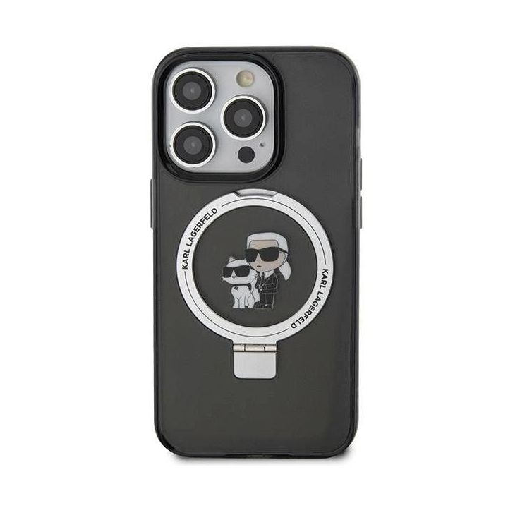 Dėklas Karl Lagerfeld Ring Stand Karl&Choupettte MagSafe do iPhone 15 Pro Max - juodos spalvos