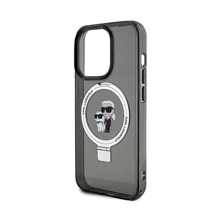 Dėklas Karl Lagerfeld Ring Stand Karl&Choupettte MagSafe do iPhone 15 Pro Max - juodos spalvos