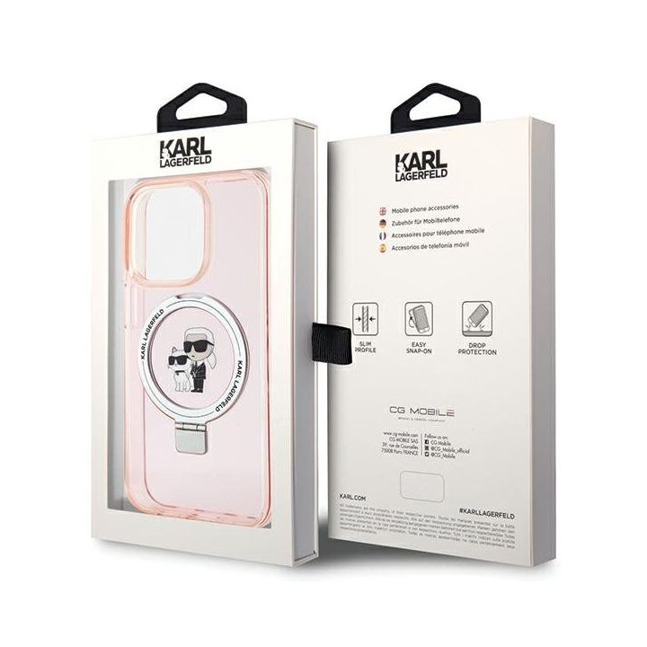 Dėklas Karl Lagerfeld Ring Stand Karl&Choupettte MagSafe do iPhone 15 Pro Max - rožinės spalvos