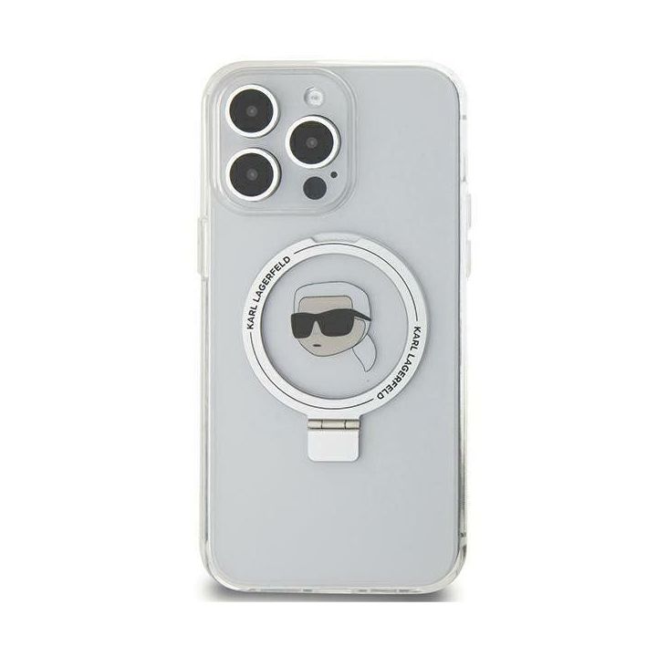 Dėklas Karl Lagerfeld Ring Stand Karl Head MagSafe do iPhone 15 Pro Max - baltas