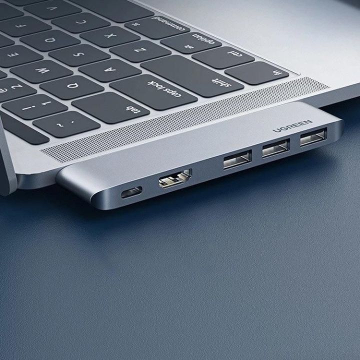 daugiafunkcinis šakotuvas 2x USB Type C to USB Type C PD (Thunderbolt 3, 100 W, 4K @ 60 Hz, 10 Gbps) / HDMI 4K @ 30 Hz / 3x USB