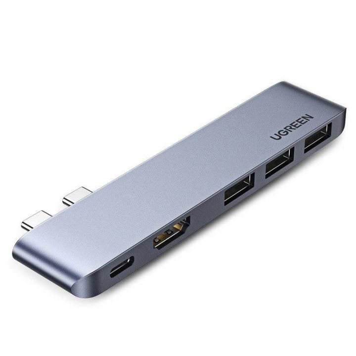 daugiafunkcinis šakotuvas 2x USB Type C to USB Type C PD (Thunderbolt 3, 100 W, 4K @ 60 Hz, 10 Gbps) / HDMI 4K @ 30 Hz / 3x USB