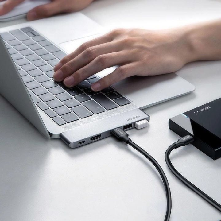 daugiafunkcinis šakotuvas 2x USB Type C to USB Type C PD (Thunderbolt 3, 100 W, 4K @ 60 Hz, 10 Gbps) / HDMI 4K @ 30 Hz / 3x USB