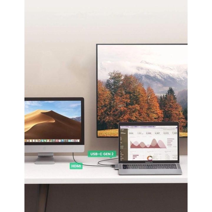 daugiafunkcinis šakotuvas 2x USB Type C to USB Type C PD (Thunderbolt 3, 100 W, 4K @ 60 Hz, 10 Gbps) / HDMI 4K @ 30 Hz / 3x USB