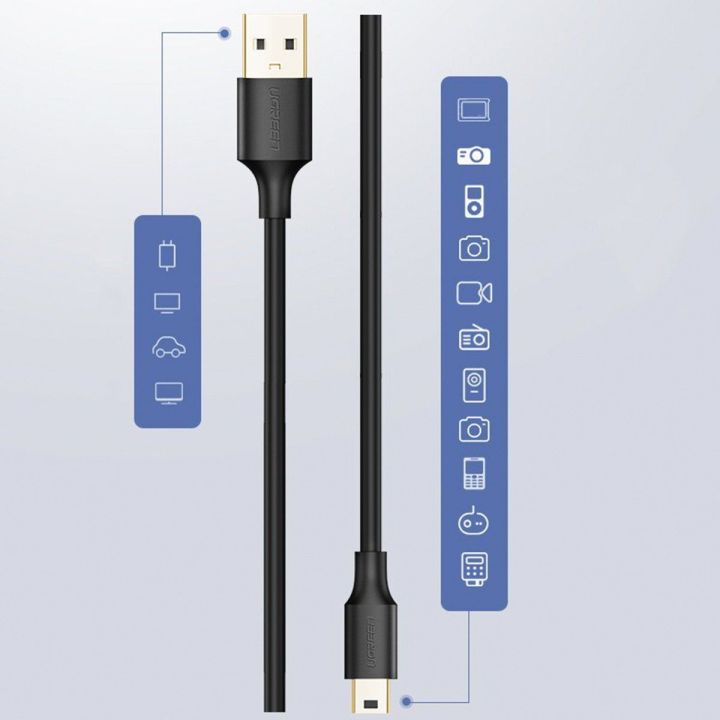 kabelis USB - mini USB kabelis 480 Mbps 3 m juodas (US132 10386)