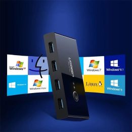 komutatoriaus dėžutė HUB komutatorius 4x USB 3.2 Gen 1 USB skirstytuvas dviem kompiuteriams, juodas (US216 30768)