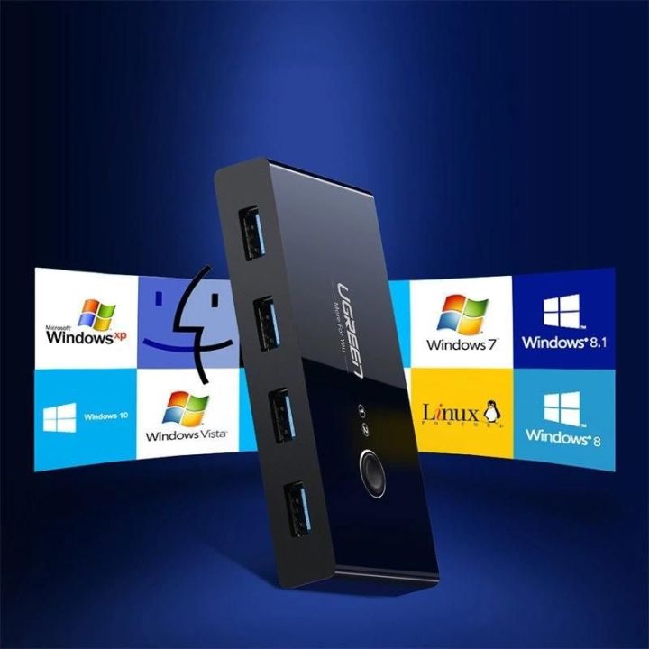 komutatoriaus dėžutė HUB komutatorius 4x USB 3.2 Gen 1 USB skirstytuvas dviem kompiuteriams, juodas (US216 30768)