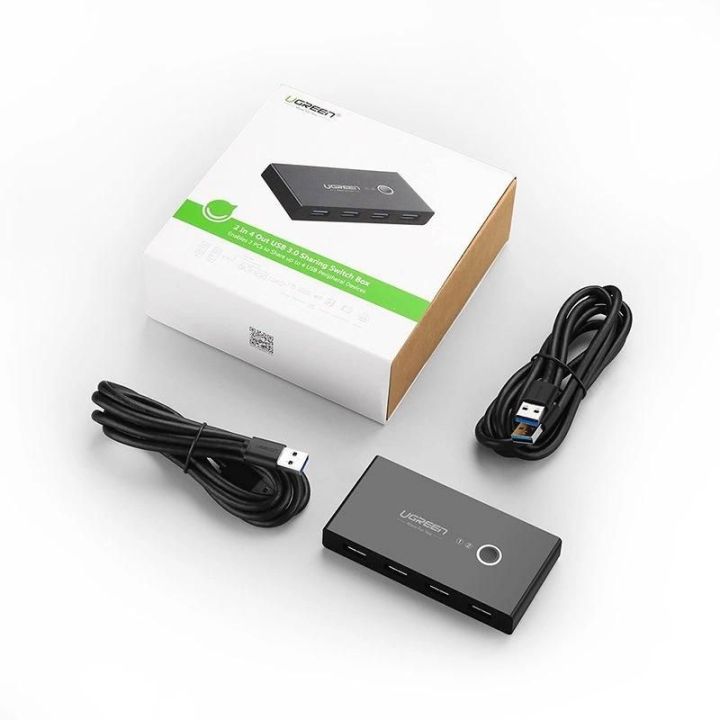 komutatoriaus dėžutė HUB komutatorius 4x USB 3.2 Gen 1 USB skirstytuvas dviem kompiuteriams, juodas (US216 30768)