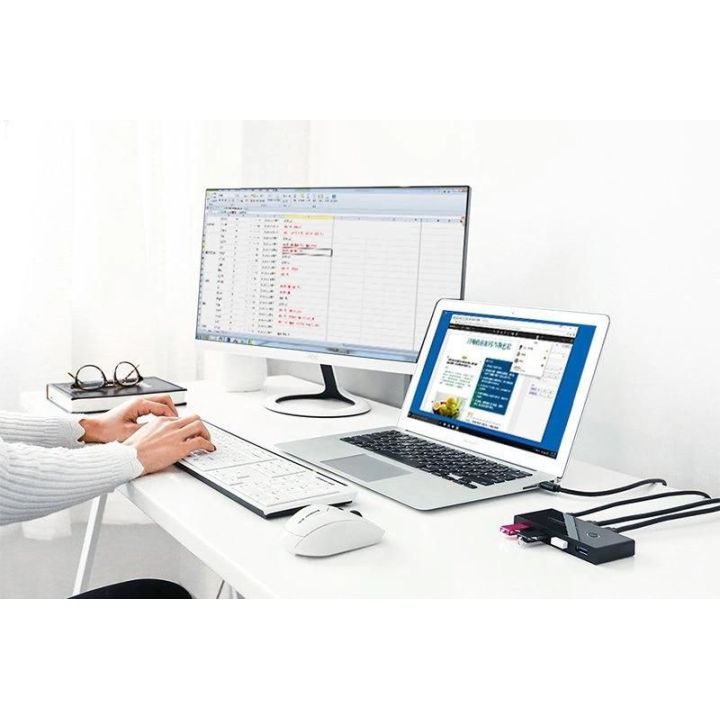 komutatoriaus dėžutė HUB komutatorius 4x USB 3.2 Gen 1 USB skirstytuvas dviem kompiuteriams, juodas (US216 30768)
