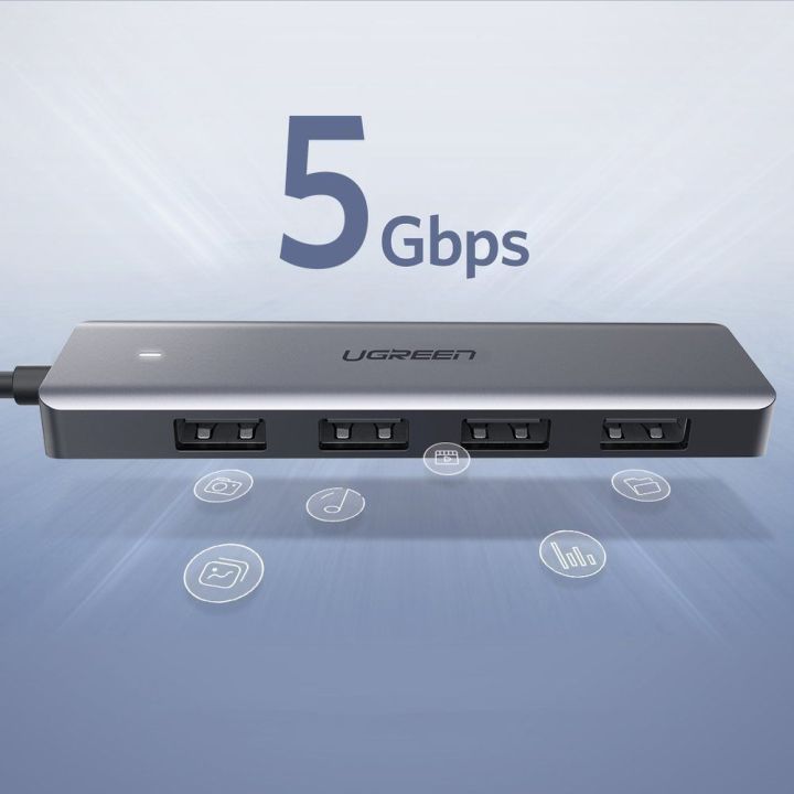 C tipo USB šakotuvas - 4x USB 3.2 Gen 1 su USB-C maitinimo prievadu, pilkos spalvos (CM219 70336)