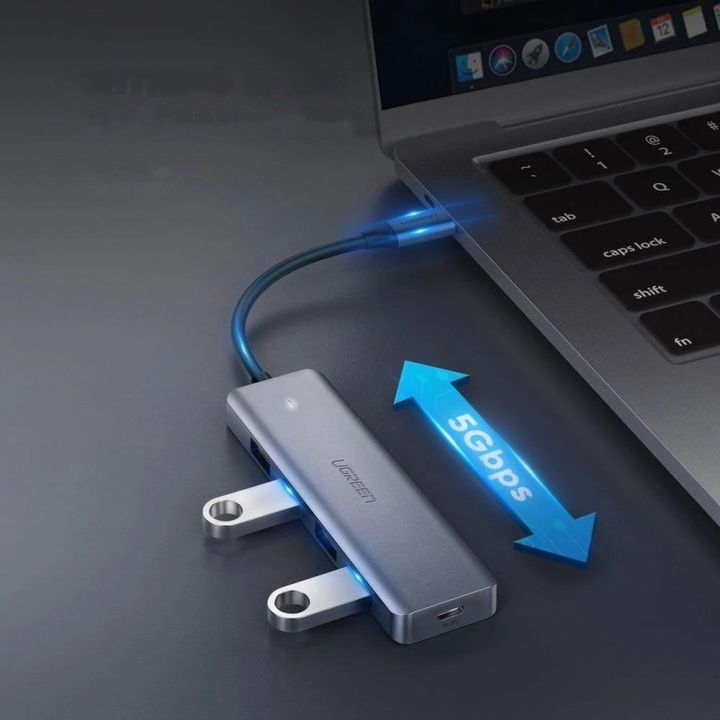 C tipo USB šakotuvas - 4x USB 3.2 Gen 1 su USB-C maitinimo prievadu, pilkos spalvos (CM219 70336)