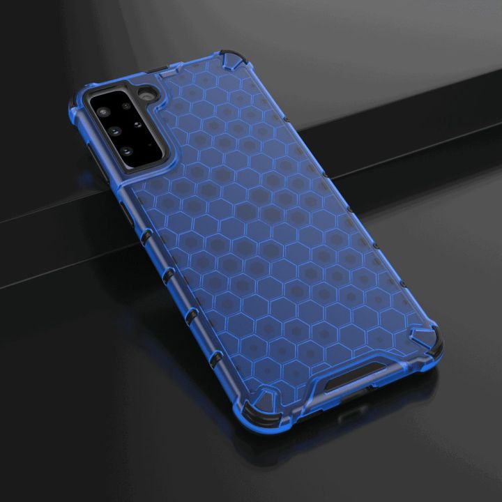 Honeycomb korpuso šarvuotas dangtelis su TPU bamperiu, skirtas Samsung Galaxy S21+ 5G (S21 Plus 5G), mėlynas