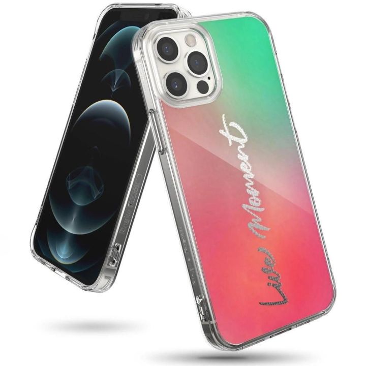 Ringke Fusion Design kompiuterio dėklas su TPU bamperiu, skirtas iPhone 12 Pro Max , rausvai žalias (GNAP0028)