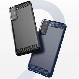 Carbon Case lankstus dangtelis TPU korpusas, skirtas Samsung Galaxy S21+ 5G (S21 Plus 5G), juodos spalvos