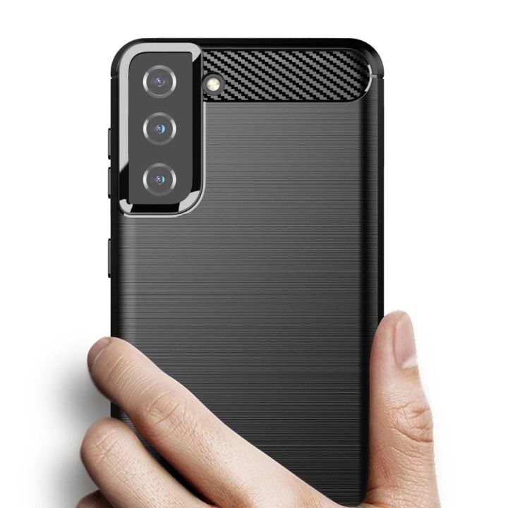 Carbon Case lankstus dangtelis TPU korpusas, skirtas Samsung Galaxy S21+ 5G (S21 Plus 5G), juodos spalvos