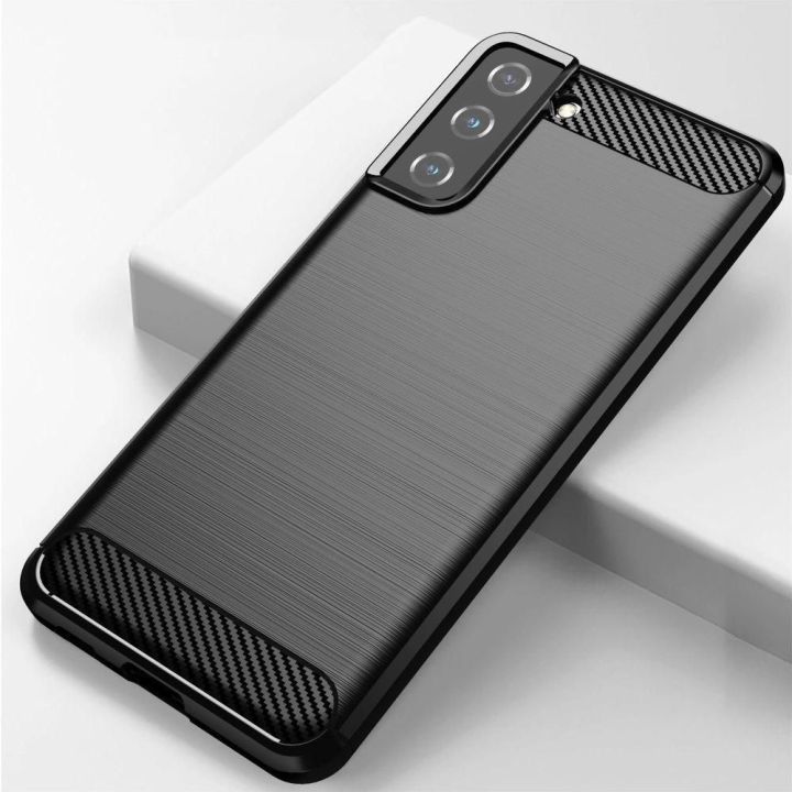 Carbon Case lankstus dangtelis TPU korpusas, skirtas Samsung Galaxy S21+ 5G (S21 Plus 5G), juodos spalvos