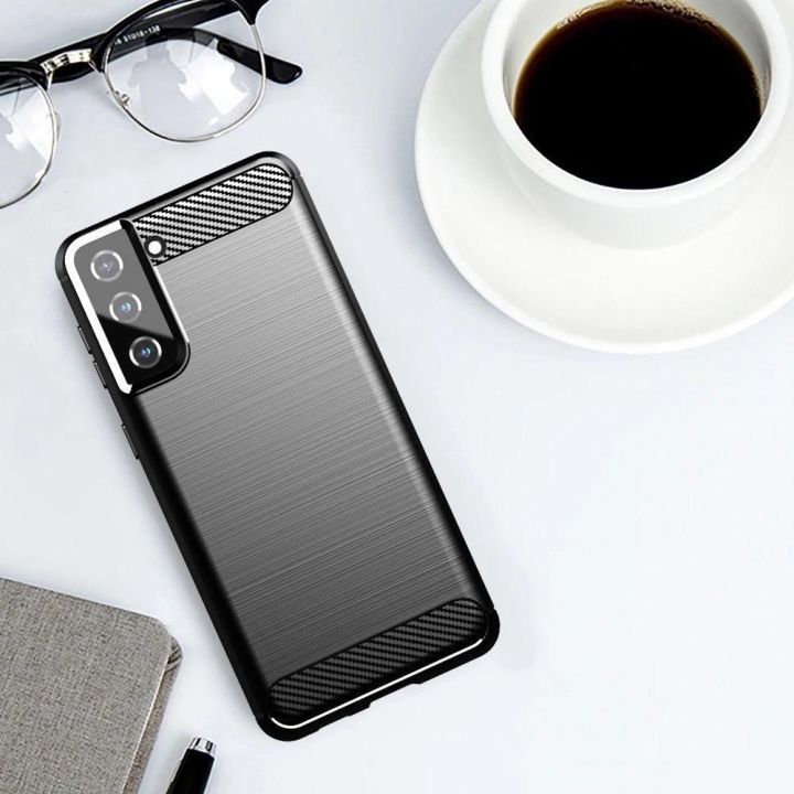 Carbon Case lankstus dangtelis TPU korpusas, skirtas Samsung Galaxy S21+ 5G (S21 Plus 5G), juodos spalvos