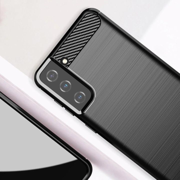 Carbon Case lankstus dangtelis TPU korpusas, skirtas Samsung Galaxy S21+ 5G (S21 Plus 5G), juodos spalvos