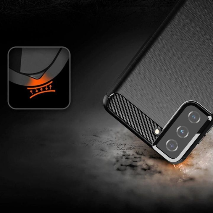 Carbon Case lankstus dangtelis TPU korpusas, skirtas Samsung Galaxy S21+ 5G (S21 Plus 5G), juodos spalvos