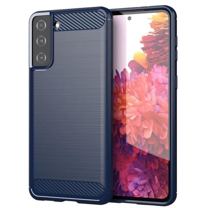 Carbon Case lankstus dangtelis TPU korpusas, skirtas Samsung Galaxy S21+ 5G (S21 Plus 5G), mėlynas