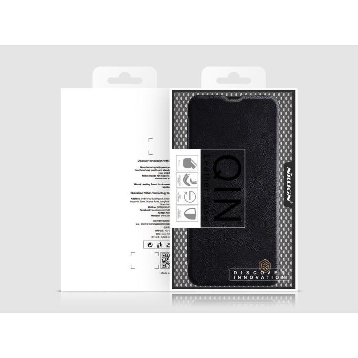 Nillkin Qin originalus odinis dėklas, skirtas Samsung Galaxy A42 5G , juodos spalvos