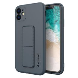 Silikoninis dėklas su stovu iPhone 12 Pro tamsiai mėlynas