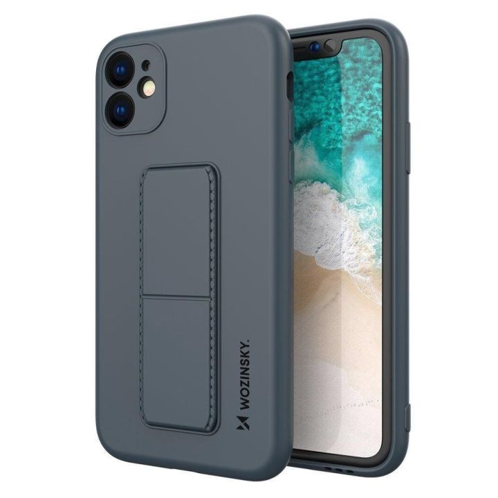 Silikoninis dėklas su stovu iPhone 12 Pro tamsiai mėlynas