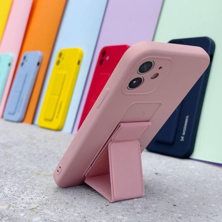 Silikoninis dėklas su stovu iPhone 12 Pro tamsiai mėlynas