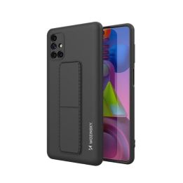 Kickstand Case silikoninis stovo dangtelis, skirtas Samsung Galaxy M51, juodas