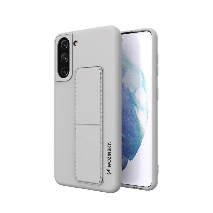 Kickstand Case Silikoninis stovo dangtelis, skirtas Samsung Galaxy S21 + 5G , pilkas