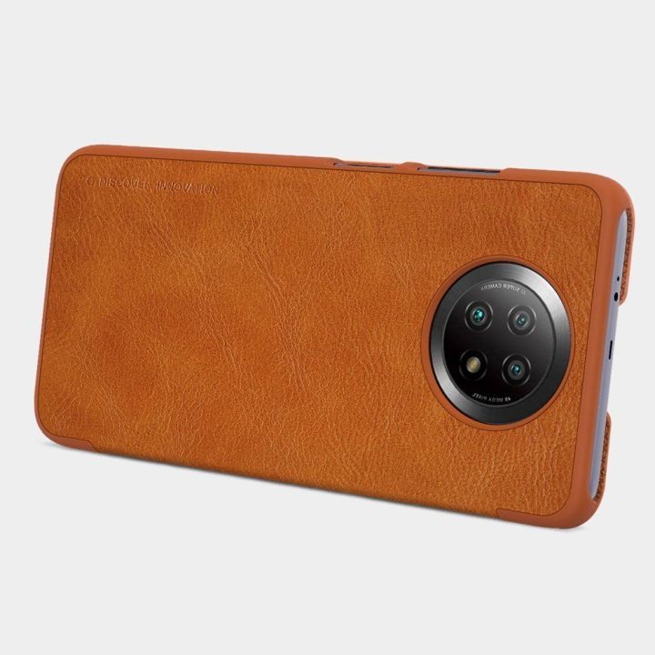 Nillkin Qin originalus odinis dėklas, skirtas Xiaomi Redmi Note 9T 5G , rudos spalvos