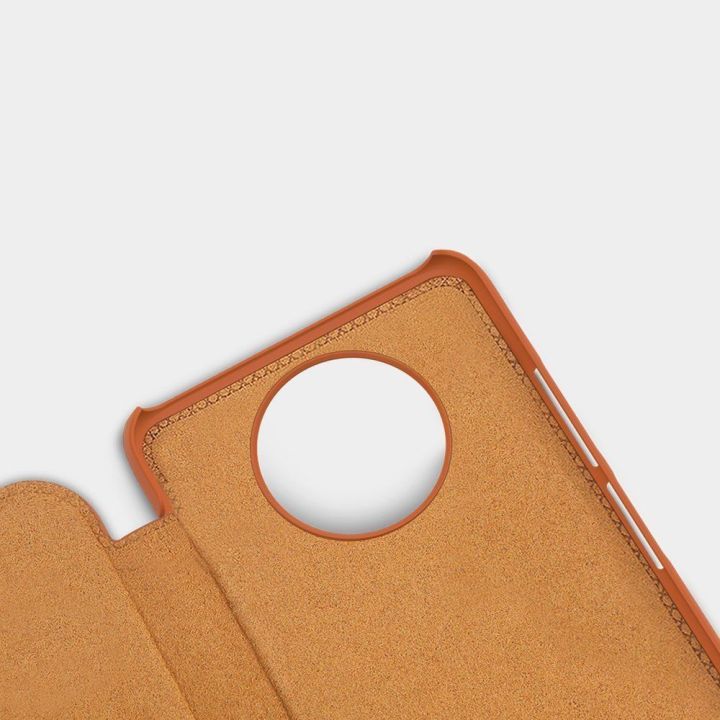 Nillkin Qin originalus odinis dėklas, skirtas Xiaomi Redmi Note 9T 5G , rudos spalvos