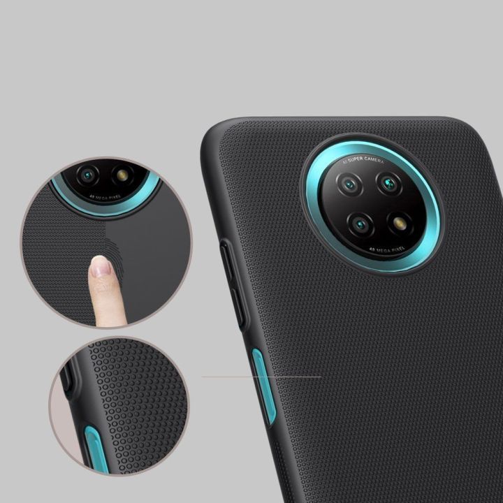 Nillkin Super Frosted Shield dėklas + stovas, skirtas Xiaomi Redmi Note 9T 5G , juodos spalvos