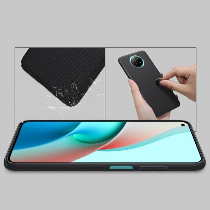 Nillkin Super Frosted Shield dėklas + stovas, skirtas Xiaomi Redmi Note 9T 5G , juodos spalvos