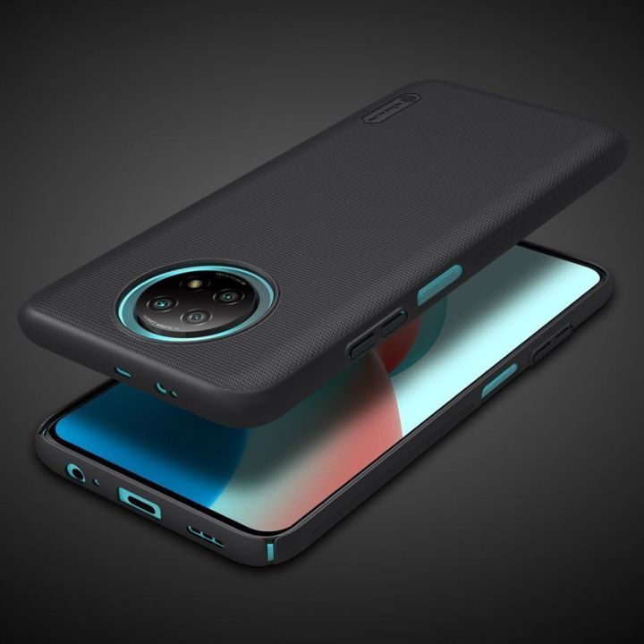 Nillkin Super Frosted Shield dėklas + stovas, skirtas Xiaomi Redmi Note 9T 5G , juodos spalvos