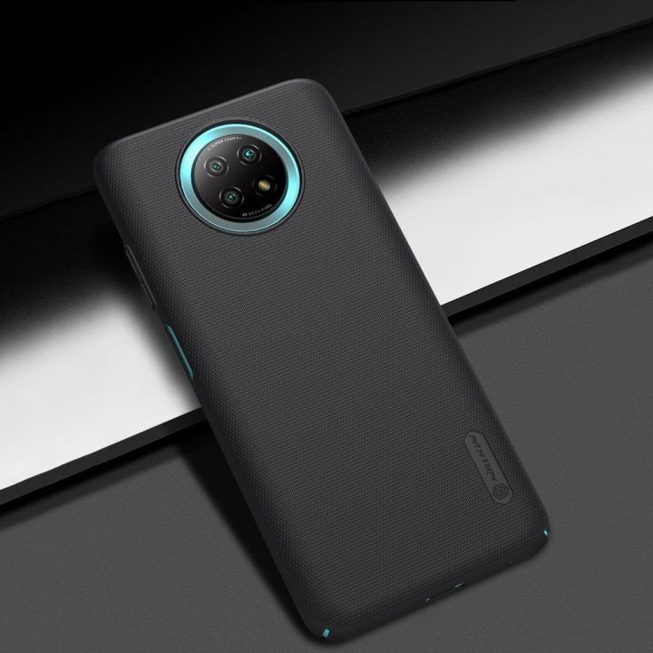 Nillkin Super Frosted Shield dėklas + stovas, skirtas Xiaomi Redmi Note 9T 5G , juodos spalvos