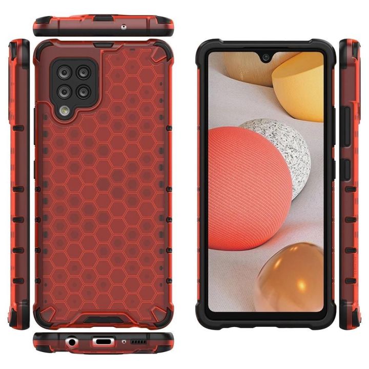 Honeycomb korpuso šarvuotas dangtelis su TPU bamperiu, skirtas Samsung Galaxy A42 5G , raudonas