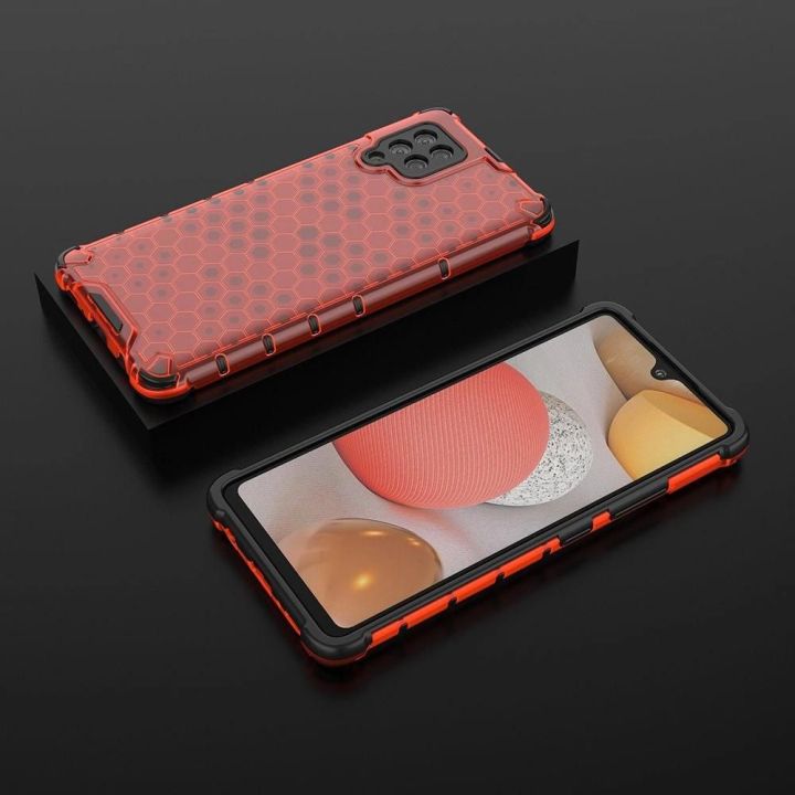 Honeycomb korpuso šarvuotas dangtelis su TPU bamperiu, skirtas Samsung Galaxy A42 5G , raudonas
