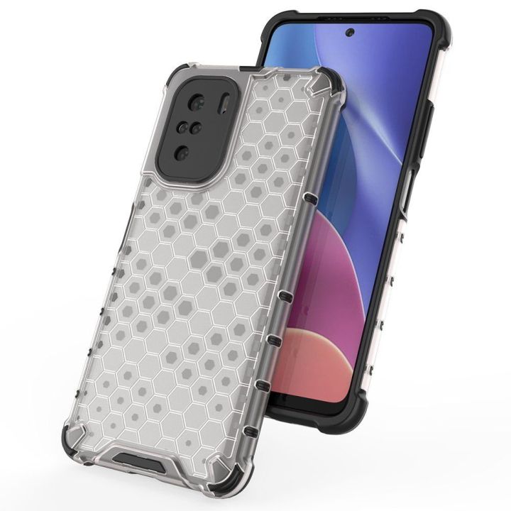 Honeycomb korpuso šarvuotas dangtelis su TPU bamperiu, skirtas Xiaomi Redmi K40 Pro+ / K40 Pro / K40 / Poco F3 , mėlynas