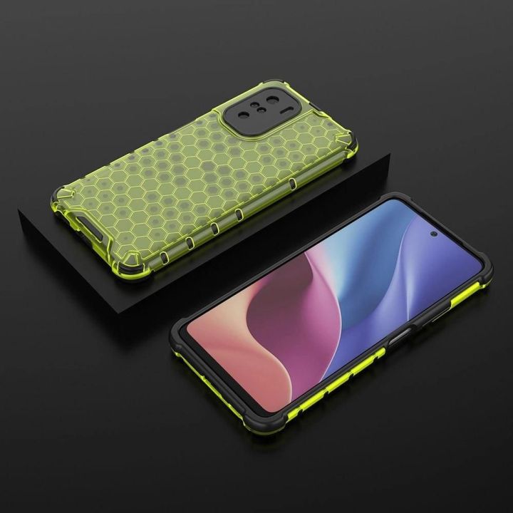 Honeycomb korpuso šarvuotas dangtelis su TPU bamperiu, skirtas Xiaomi Redmi K40 Pro+ / K40 Pro / K40 / Poco F3 , žalias