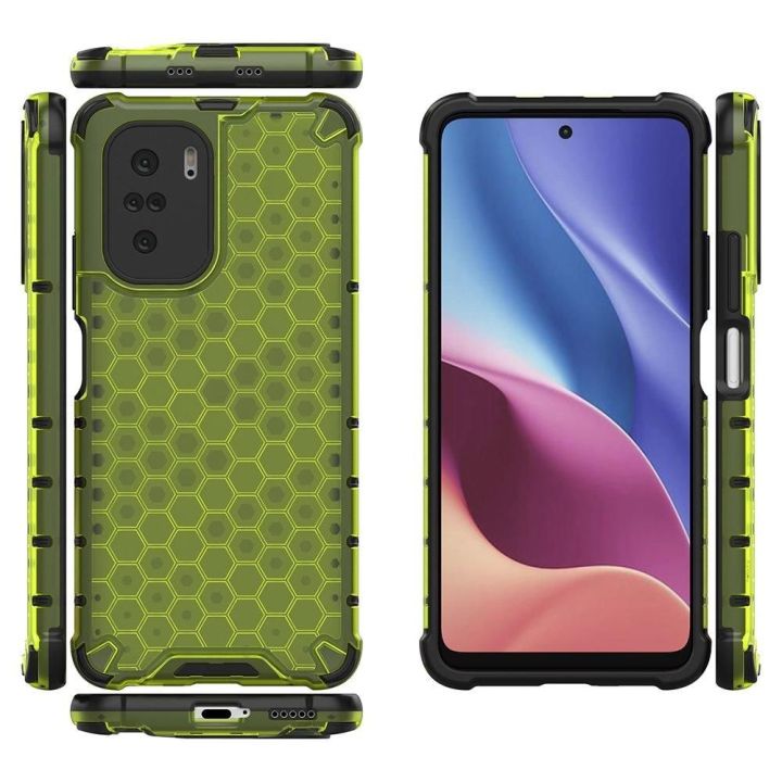 Honeycomb korpuso šarvuotas dangtelis su TPU bamperiu, skirtas Xiaomi Redmi K40 Pro+ / K40 Pro / K40 / Poco F3 , žalias