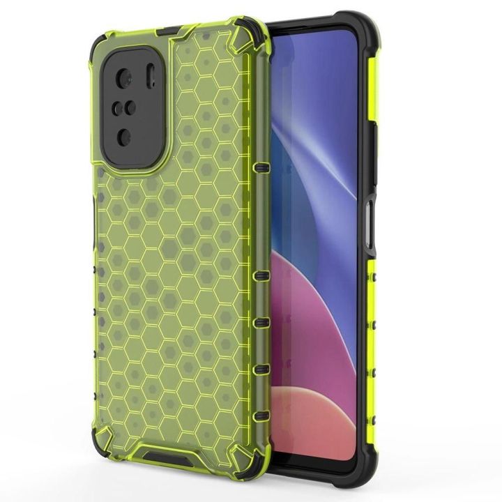 Honeycomb korpuso šarvuotas dangtelis su TPU bamperiu, skirtas Xiaomi Redmi K40 Pro+ / K40 Pro / K40 / Poco F3 , žalias