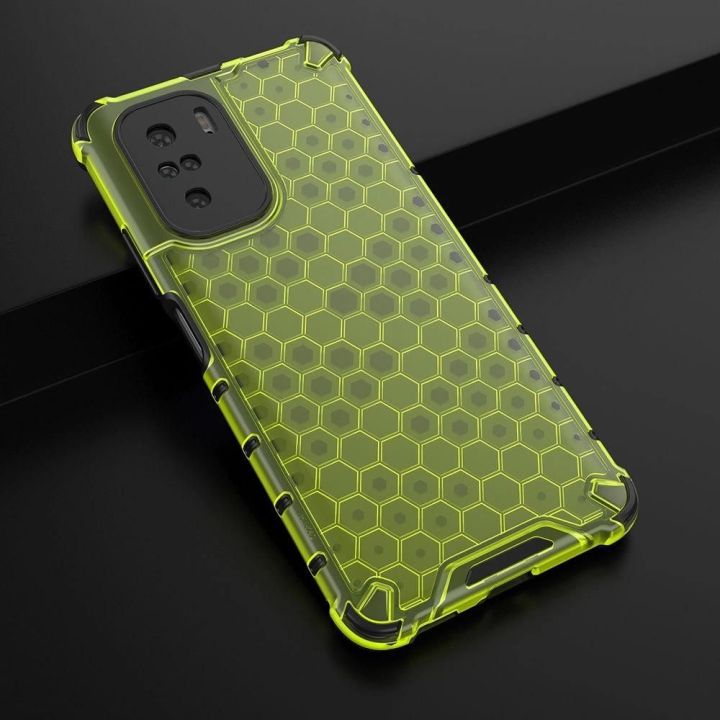Honeycomb korpuso šarvuotas dangtelis su TPU bamperiu, skirtas Xiaomi Redmi K40 Pro+ / K40 Pro / K40 / Poco F3 , žalias