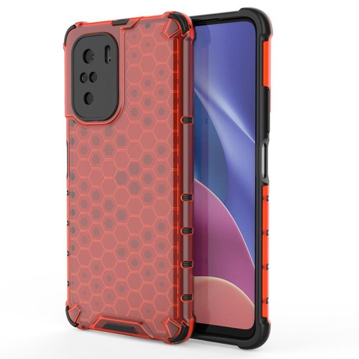 Honeycomb korpuso šarvuotas dangtelis su TPU bamperiu, skirtas Xiaomi Redmi K40 Pro+ / K40 Pro / K40 / Poco F3 , raudonas