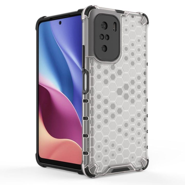 Honeycomb korpuso šarvuotas dangtelis su TPU bamperiu, skirtas Xiaomi Redmi K40 Pro+ / K40 Pro / K40 / Poco F3 , raudonas