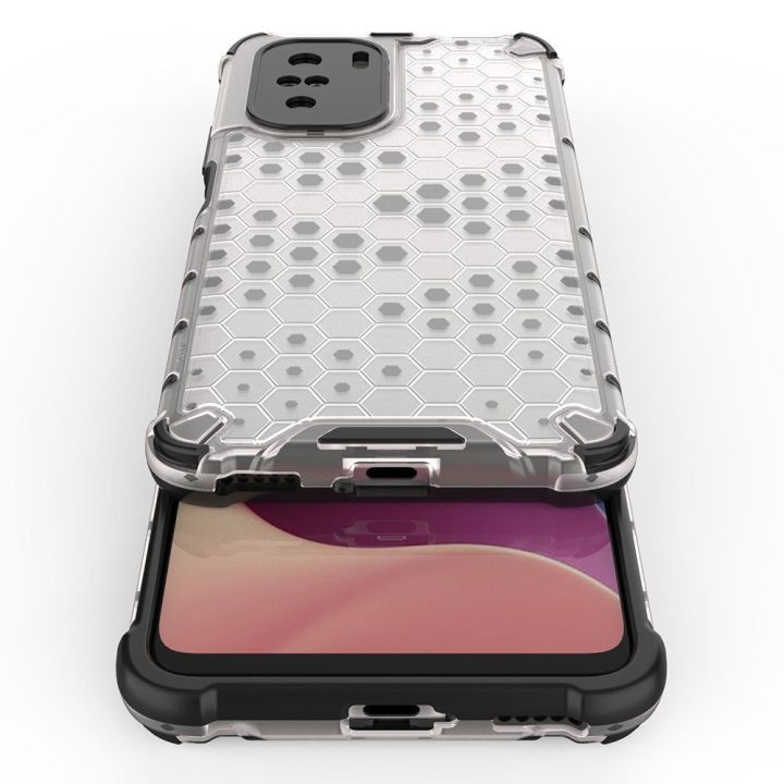 Honeycomb korpuso šarvuotas dangtelis su TPU bamperiu, skirtas Xiaomi Redmi K40 Pro+ / K40 Pro / K40 / Poco F3 , raudonas