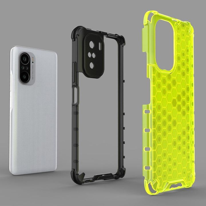 Honeycomb korpuso šarvuotas dangtelis su TPU bamperiu, skirtas Xiaomi Redmi K40 Pro+ / K40 Pro / K40 / Poco F3 , raudonas