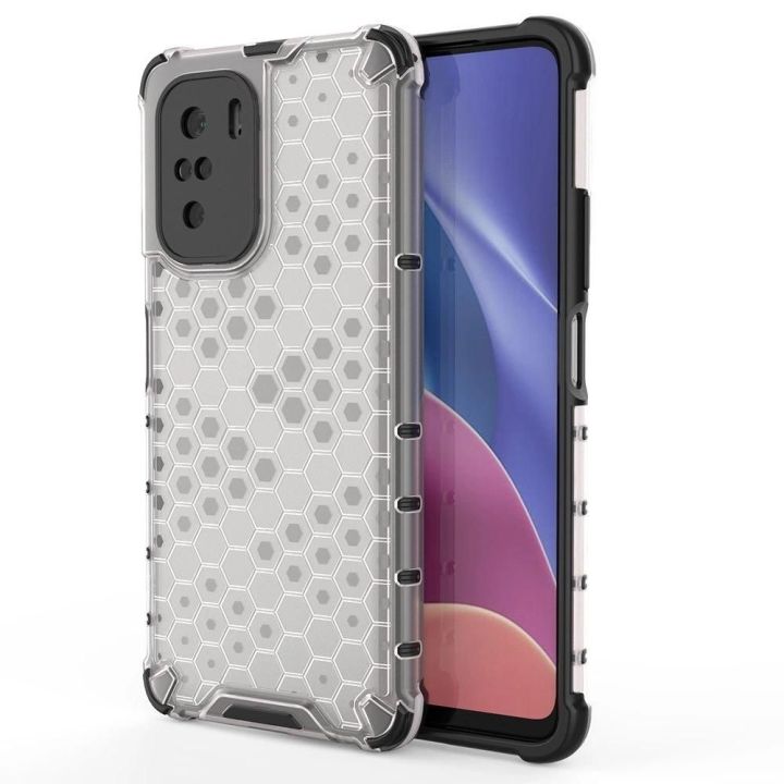 Honeycomb korpuso šarvuotas dangtelis su TPU bamperiu, skirtas Xiaomi Redmi K40 Pro+ / K40 Pro / K40 / Poco F3 , skaidrus